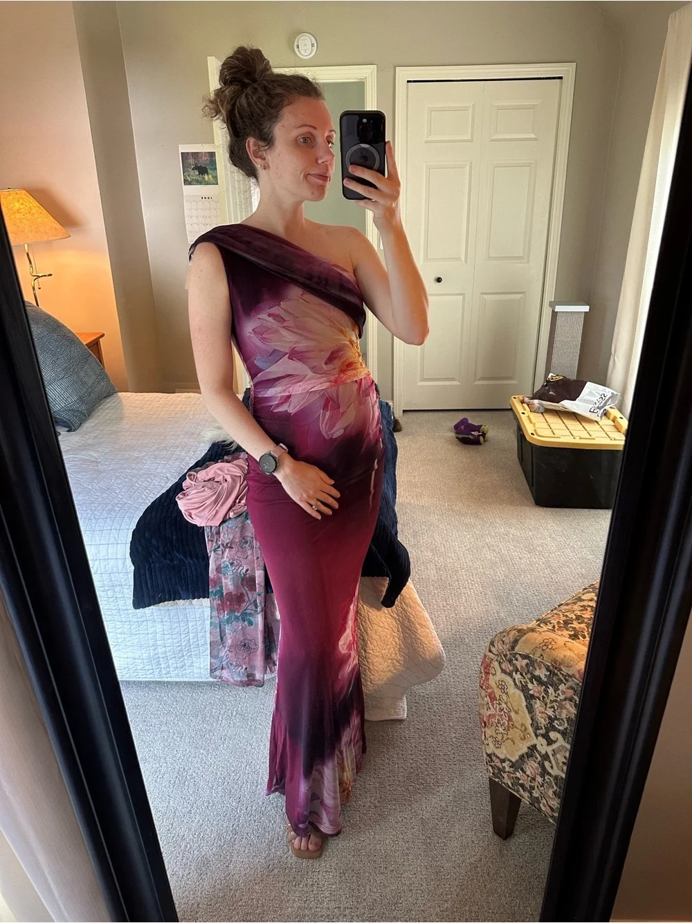 Never worn ~ Plum Floral One Shoulder Maternity Maxi Dress